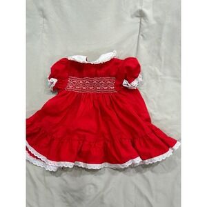 Polly Flinders Vintage Red Smocked Eyelet Lace Baby Girl Dress 12 Months 3587